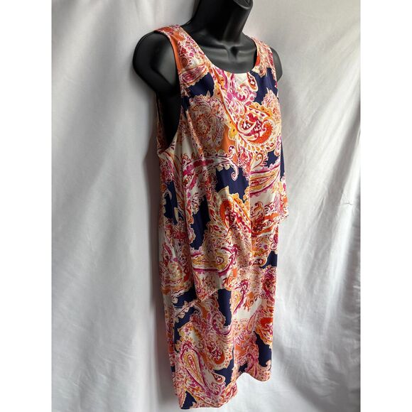 J Jill Colorful Paisley Print Layered Sleeveless Shift Dress Size M Classy Boho - Picture 3 of 11